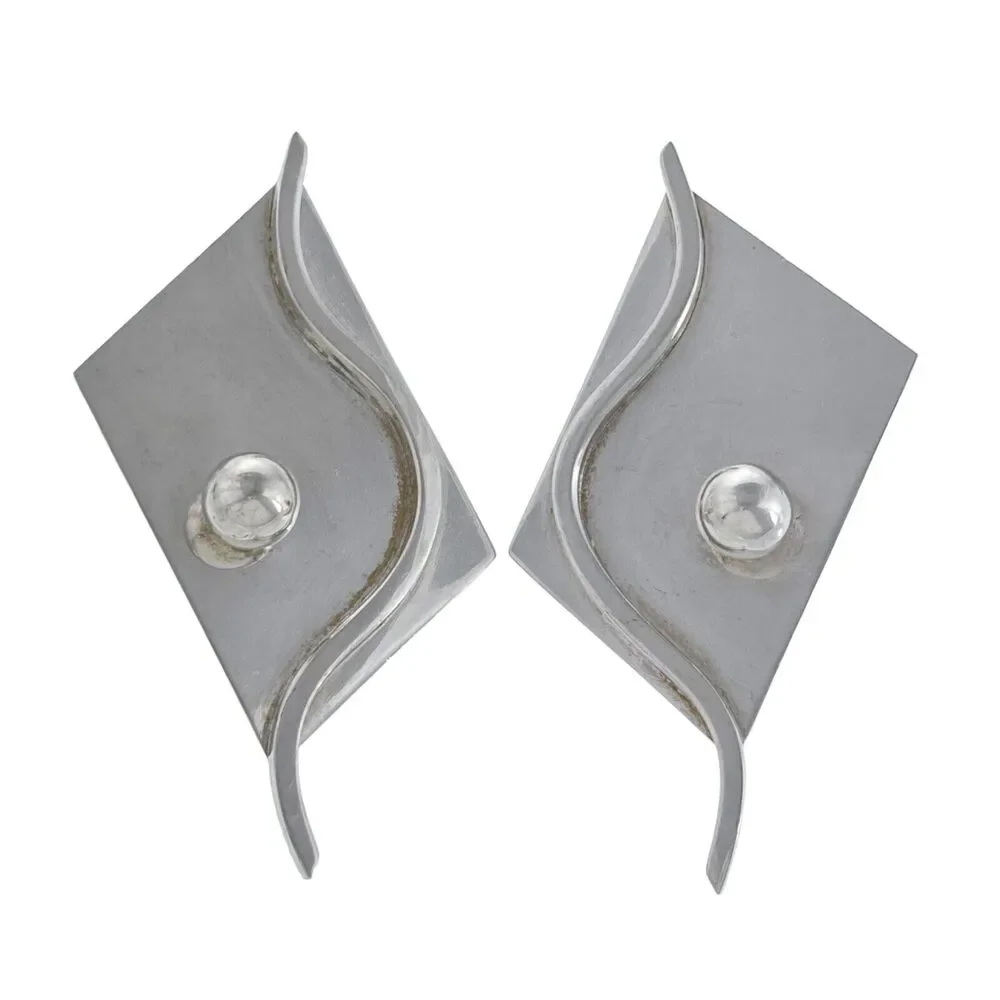 Midcentury Beshara Youkakim Karmy Sterling Silver Abstract Earrings